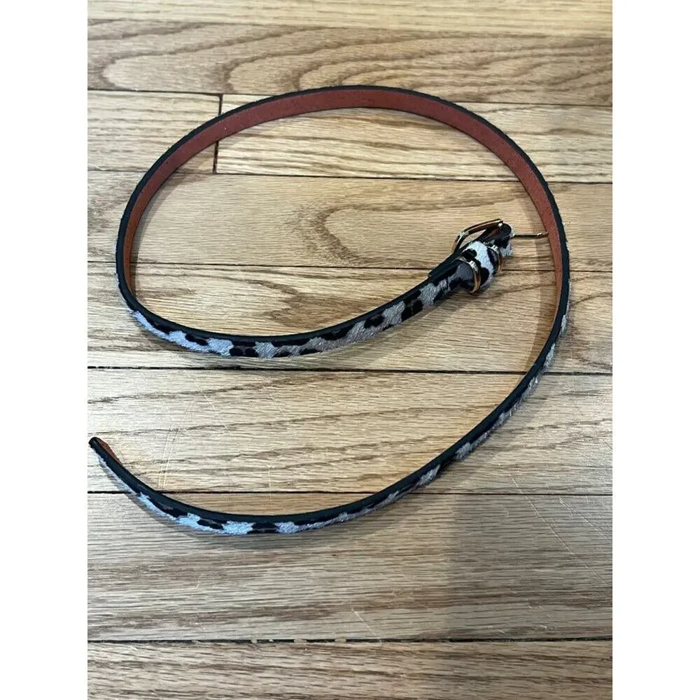 Leopard Print Belt With Gold Buckle Faux Leather & Hair-On Texture 34 Inches